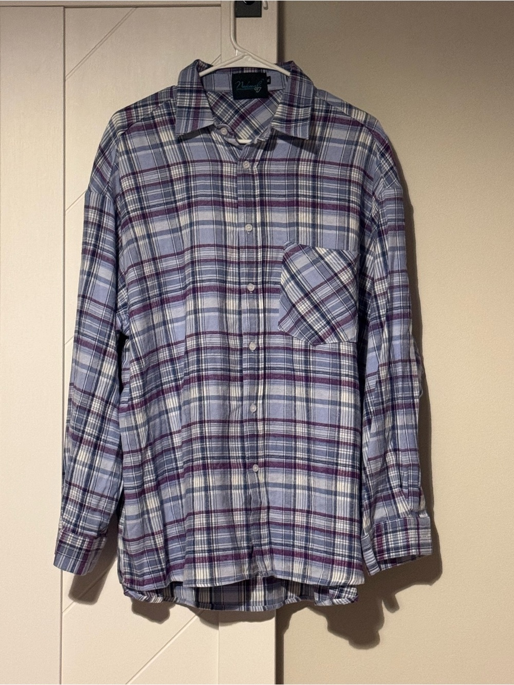 Nokwal Streetwear Plaid Button Front Shirt Purple Blue XL - Picture 4 of 8